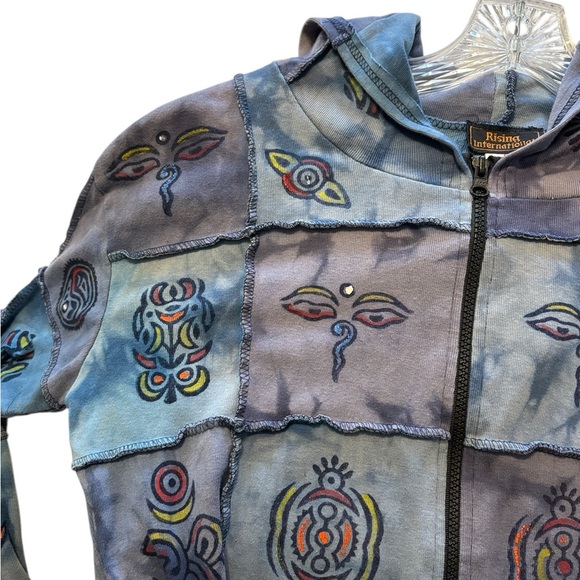 Rising International Multicolor Patchwork Zip Up Jacket M Crunchy Granola Girl - Picture 5 of 6